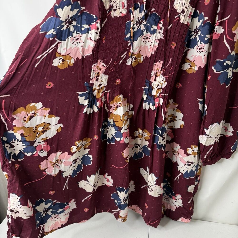 Old Navy Floral Swing Dress Womens 2XL Lace Up Pintucked Burgundy Boho Flowy - Picture 5 of 11
